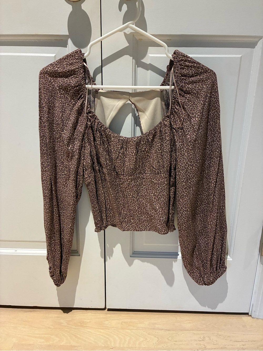 Source Unknown Brown Leopard Print Smocked Long-Sleeve Top